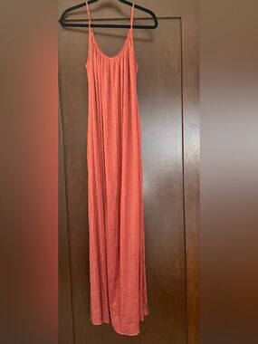 Slip Maxi Dress in Rust with Thin Spaghetti Straps